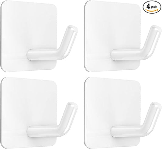 VIS'V Adhesive Hooks, Heavy Duty Shower Wall Stick on Hooks, Waterproof, 2 Extra Adhesive Strips, White, 4 Pcs
