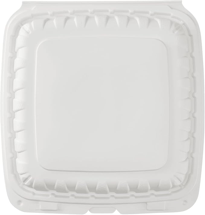 KARAT EARTH Clamshell Take Out Food Containers [9"x9" - 120 ct] To Go Containers | Microwavable, Freezer Safe, Soak-Resistant, Durable, Stackable | Vented for Hot/Cold Foods, White