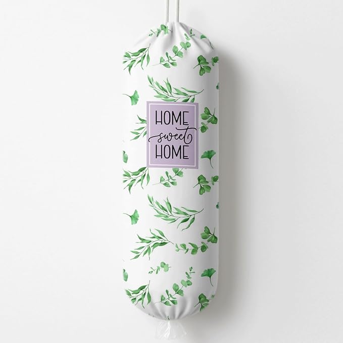 Plastic Bag Holder, Home Sweet Home Plastic Bag Holder for Kitchen Essentials, Wall Mount Plastics Sack Storage Container Dispenser, Grocery Bags Dispenser, Kitchen Gifts For Women Family Friends
