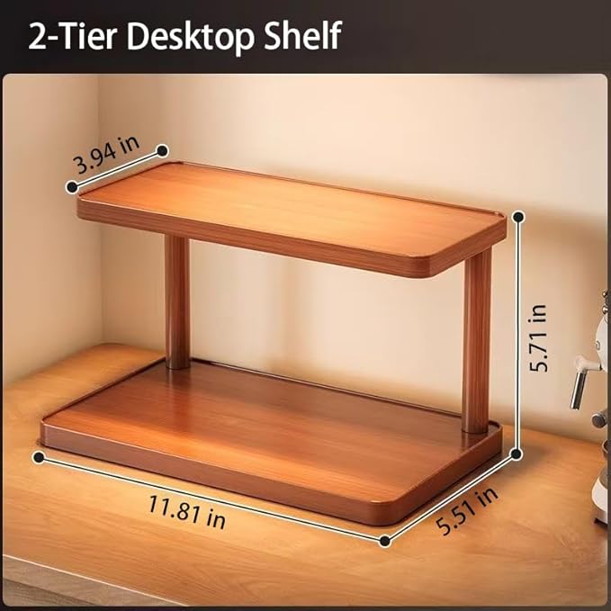 2-Tier Desktop Organizer Shelf, Countertop Display Rack for Office Dorm Kitchen & Bathroom Ideal for Spices Figurines Plants Coffee Makeup & Books Easy Assembly Storage Stand(30cm/11.8'')