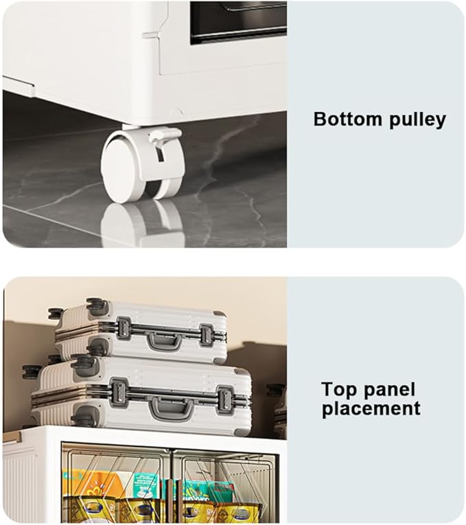 ETOYA 4-Tier Stackable Storage Bins with Lids & Wheels - 14.96"x10.24"x35.43" Collapsible Organizer Foldable Container, Plastic Storage Containers for Living Room, Office, Dorm Organization