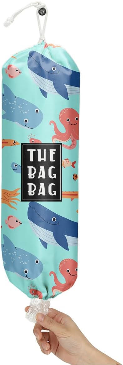Plastic Bag Holder, Reusable Grocery Plastic Bag Holders for Home Kitchen Travelling Camping Beach Decor, use 1 Pack，Marine life