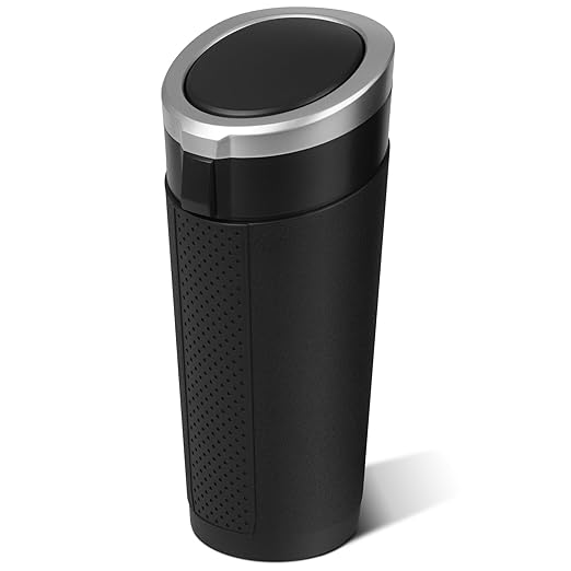 Car Trash Can Bin with Lid - Mini Car Garbage Can Cup Holder-Silver Small Leakproof Vehicle Trash Garbage Can Bin-Automotive Car Organizers and Storage for Back Seat SUV Truck Accessories