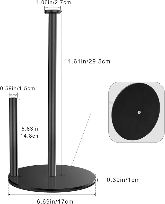 Paper Towel Holder Countertop, Kitchen Roll Holder, Stainless Steel Paper Towel Holder for Kitchen Organize, Standing Sliver Paper Roll Dispenser with Weighted Base