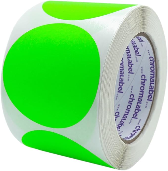 ChromaLabel 3 Inch Round Sticker Labels, High Visibility Removable Stickers Label, Easy to Write On Color Coding Labels - 500 Sticky Dots per Roll, Matte Finish Fluorescent Green Dot Stickers