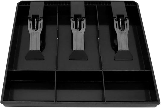 Cash Register Drawer Insert Tray 3 Bill/3 Coin Compartments with Plastic Clip for Money Storage, Black