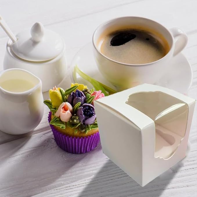 JIYIXhylera 50PCS 2.5 × 2.5 × 2.5 inch mini Cake Boxes with Window Bakery Boxes Pastry Boxes for Cake, Pastries Chocolates Cupcakes (White)