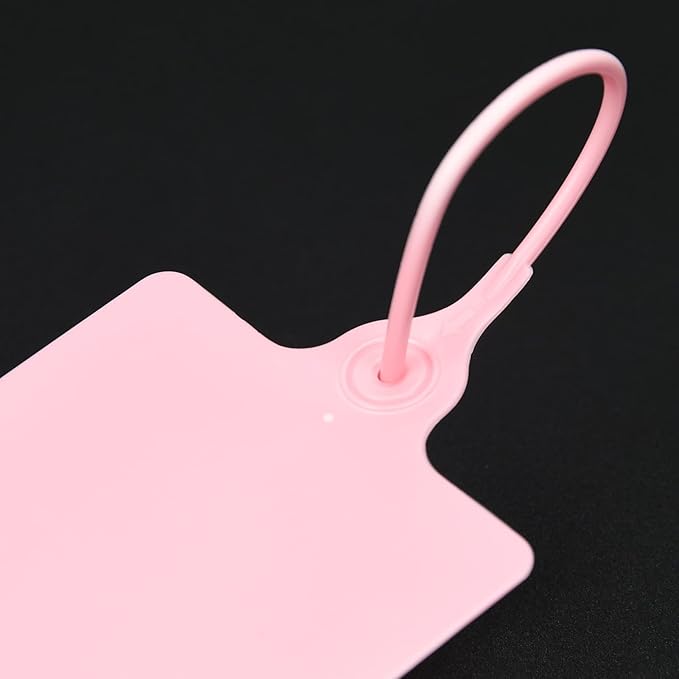 LeadSeals 100 Plastic Shipping Tags - Waterproof, Writable, Hanging Tags with One Pink Marker Pen