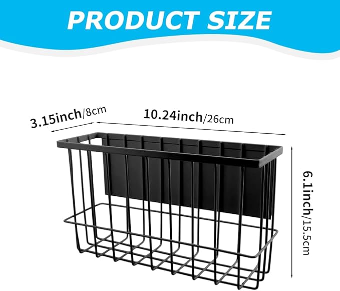 Magnetic Metal Basket Organizer for Fridge & Locker, Storage Basket for Foil/Plastic Wrap/Spice/Dryer Ball, Space-Saving Kitchen & Laundry Solution (Black, S)