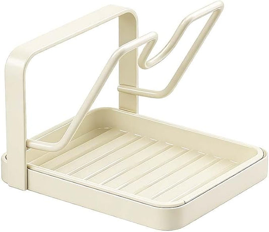 Kitchen Pot Lid Storage Rack,Thickened Carbon Steel Pot Lid Holder While Cooking,Multifunctional Pot Lid Organizer For Kitchen Countertop,With Removable Drip Tray (white - Single layer)