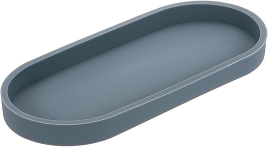 uxcell Bathroom Vanity Tray, 9.8" x 4" Oval Silicone Soap Dispenser Trays, Shatterproof Kitchen Sink Organizer for Soaps Keys Candle Trinket, Gray