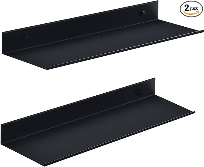 Black Shower Shelves Rustproof & Waterproof, 40cm Adhesive Shower Caddy 2 Pack, Metal Bathroom Floating Shelves No Drilling Bathroom Wall Storage Organizer