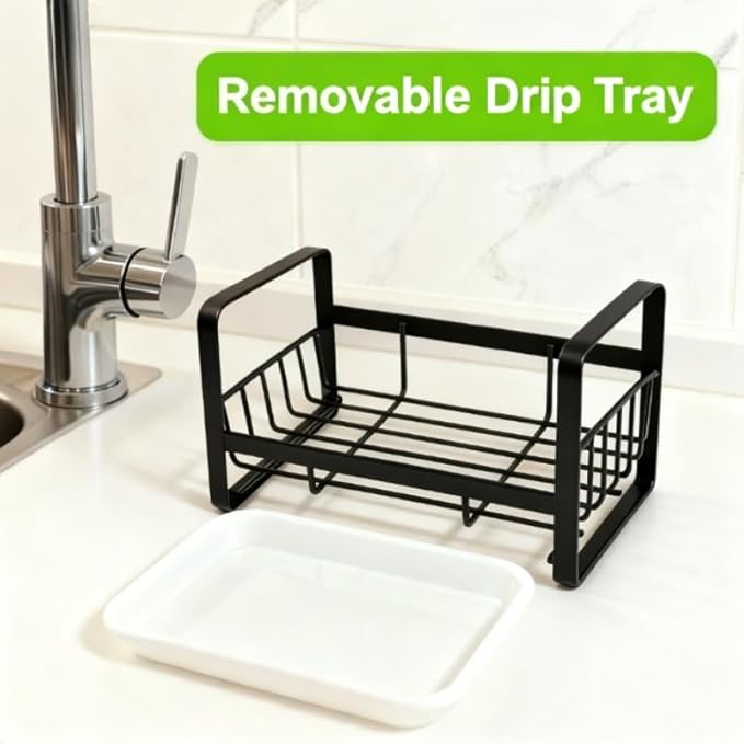 Dish Brush and Sponge Holder, Sink Caddy Organizer with Catch Water Tray, Stainless Steel Sinkware Organizer for Kitchen Countertop