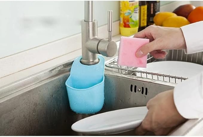 Handy Housewares Hanging Silicone Sink Caddy - for Kitchen or Bath, Hangs from Faucet, Helps Dry Sponges, Loofahs, Razors, Soap (3 Pack, Pastel Green)