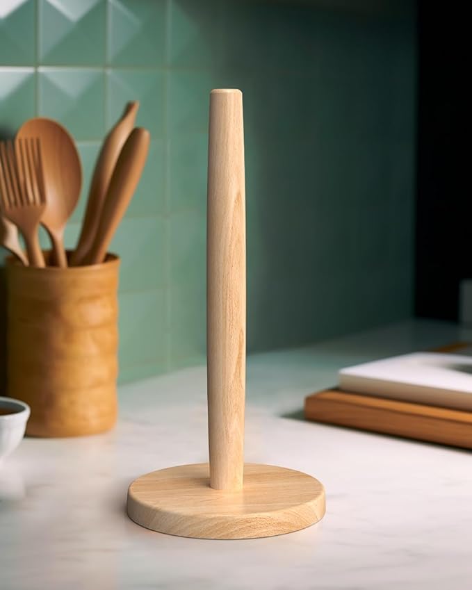 Wooden Paper Towel Holder Stand for Jumbo Roll - Kitchen Paper Hanger Rack Bathroom Towel Roll Stand Organizer Simply Standing Countertop Paper Roll Holder, Large