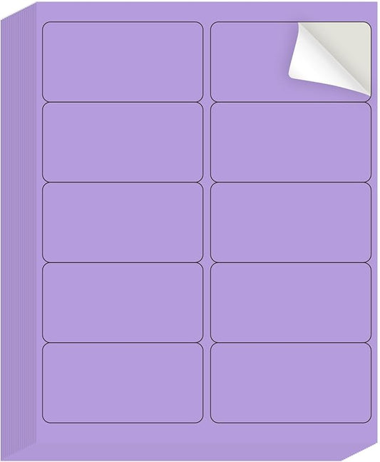 YEGAWEN Shipping Labels Stickers, 2"×4" Printable Mailing Label for Laser/Inkjet Printing- Matte Purple, Permanent Adhesive Labels Stickers