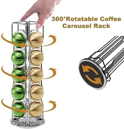 20 Vertuo Pods Coffee Pod Holder Compatible For Nespresso Vertuoline Stand Rack Holds Vertuo line Organizer Carousel 360-Degree Rotatable (Silvery)