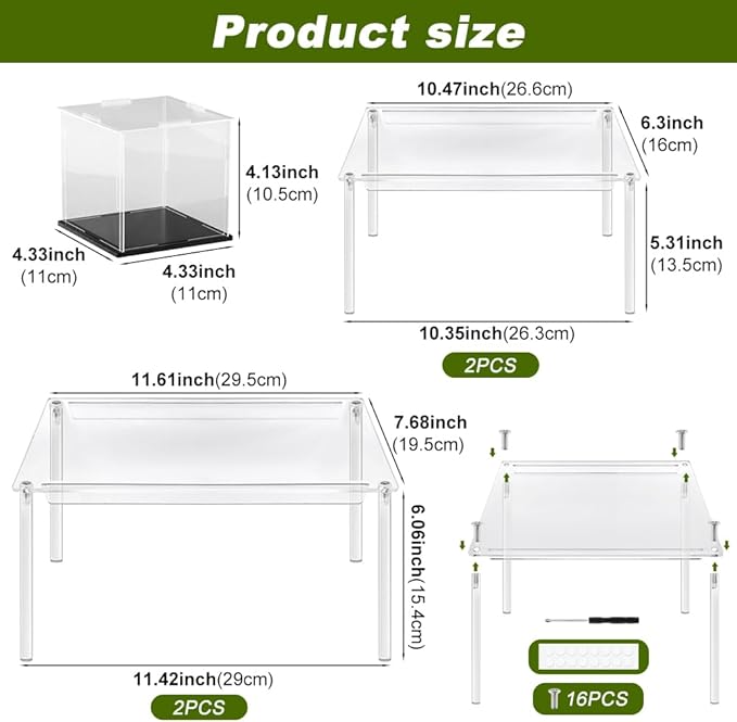 Clear Cabinet Organizer, 4 Pack Acrylic Cabinet Organizer and 1PC Acrylic Display Box, Stackable Spice Rack Organizer Shelf for Kitchen Dishes, Spices, Soda Cans and Bottles