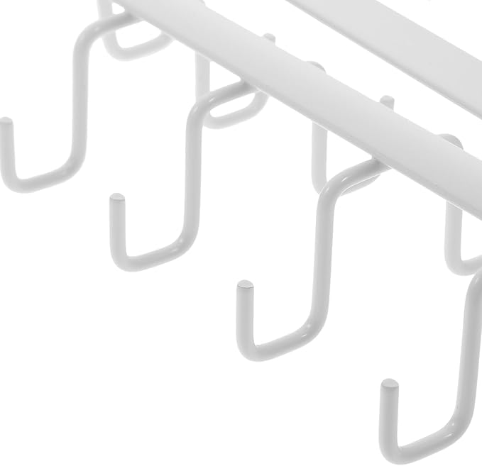 SAFIGLE Under Cabinet Mug Hooks Rack White Iron Kitchen Utensil Holder Rack Space-Saving Cup Drainer Organizer for Household Kitchen Storage