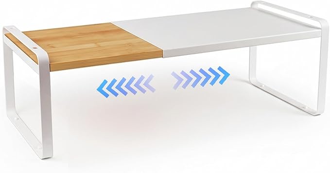 Cabinet Shelf Organizer, Expandable Riser for Kitchen Counter, Stackable Shoe Shelf Entryway, Bamboo Cupboard Pantry Rack, Bathroom Storage (Natural Bamboo & White, 1 Pack)