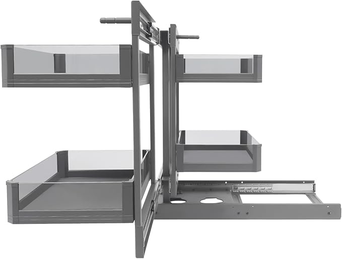2-Tier Blind Corner Pull Out Organizer, 25Inch Corner Blind Pull-Out Storage Shelf Heavy Duty Kitchen Organization Metal&Tempered Glass Pull-Out Cabinet with 4 Basket for Kitchen Home Restaurant