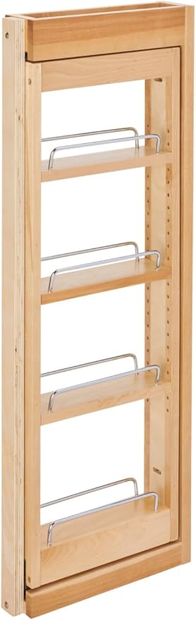Rev-A-Shelf Kitchen Cabinet Pullout Wall Filler Wooden Organizer Slide Out Pantry Storage w/Soft-Close in Multiple Sizes, 3 x 33 In, 432-WFBBSC33-3C