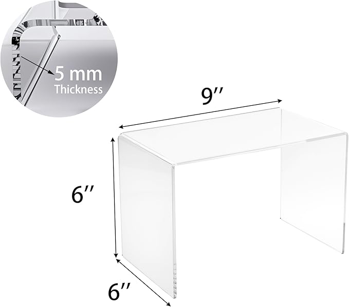 CLAY TONIC 1-Pack 9x6x6'' Large Clear 5mm Thickness Acrylic Display Risers for Kitchen Organizer and Storage,Display Food, Pantry Cabinet Shelf, Retail Display (1, 9x6x6 Inch)