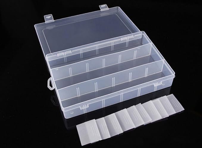 Kamay's Adjustable Compartment Slot Plastic Craft Storage Box Thick Hard Plastic Hobby Craft Storage Box Case With Snap Lock Ideal For Small Items (XL13 Compartment Slot)