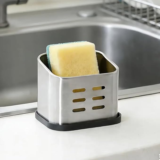 Sponge Holder for Kitchen Sink, Sink Caddy for Countertop Organizer, Stainless Steel Sponge Holder with Detachable Drip Tray for Kitchen Accessories
