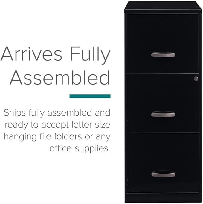 Pemberly Row 3 Drawers 35.5" Vertical Black Metal Filing Cabinet Lockable Pre-Assembled Stationary Letter Size for Home, Office