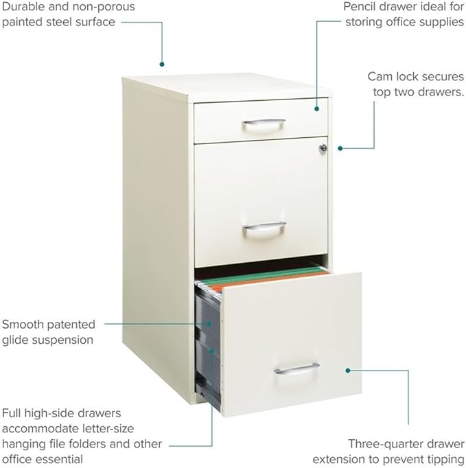 Pemberly Row Set of 18 3-Drawer File Cabinet with Pencil-Drawer in Pearl White