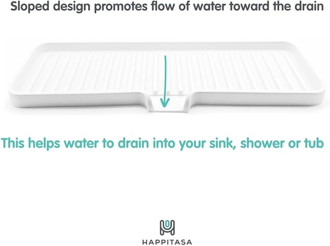 Happitasa Silicone Soap Dish Tray and Sponge Holder with Drain Chute | Bathroom and Kitchen Sink Organizer Caddy (Mocha, 12"x4", 7.4 Ounces)
