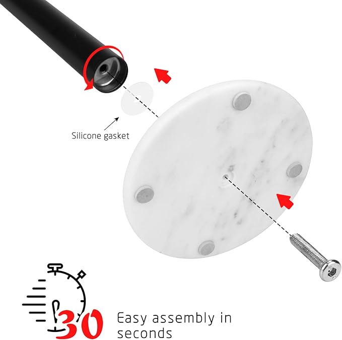 Paper Towel Holder Countertop with Weighted White Marble Base - Modern Free Standing Paper Roll Holder, Matte Black Stainless Steel Stand Paper Towel Holder for Kitchen and Bathroom