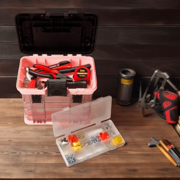 Pink Tool Box Organizer with Removable Compartments – Portable Storage Case for Crafts, Beads, Screws & Small Tools – Lightweight Utility Organizer by Stalwart