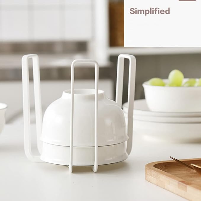 Dinnerware Bowl Plate Holder Fit for 6.5 Inches Diameters Bowl, Metal Bowl Storage Dying Display Rack for Kitchen Drawer, Countertop, Cabinet, Shelf, Cupboard (White, Small 2PCS)