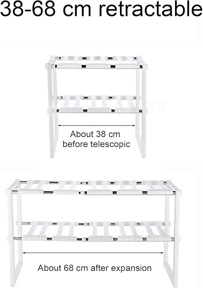 Expandable Shelf Organizer, 2-Layer Storage Rack, Under Sink Cabinet Shelf, Adjustable Pantry Cupboard Bathroom Desk Home Organizer for Accessories, Space Saver for Daily Storage and Organization