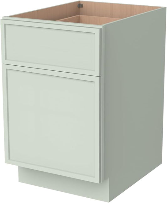 2-in-1 Pull-Out Trash Can Cabinet Solid Wood Frame Freestanding Dual Bin Storage & Organizer Drawer Soft-Close,Shaker & Newtown Style for Kitchen (NT-Jade Green, 18" W x 24" D x 34.5" H)