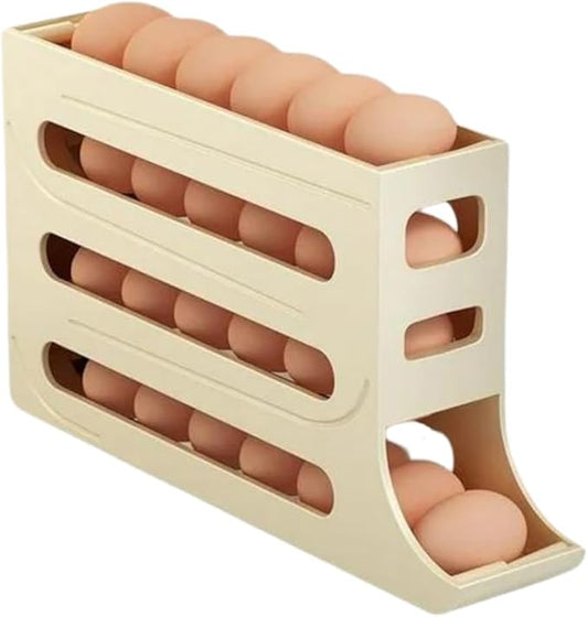 Fridge Egg Organizer - Auto Rolling Rack, Egg Holder For Refrigerator. (Beige)
