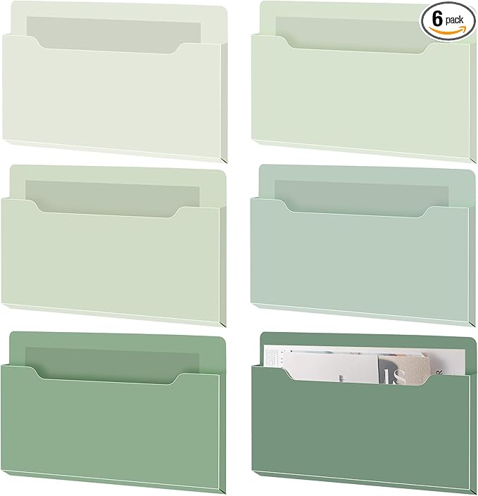 Fuutreo 6 Pcs Magnetic Wall File Organizer Magnetic Wall File Holder Refrigerator Magazine Holder for Mail Letters Paper(Sage Green,8.3 x 13.8 Inch)