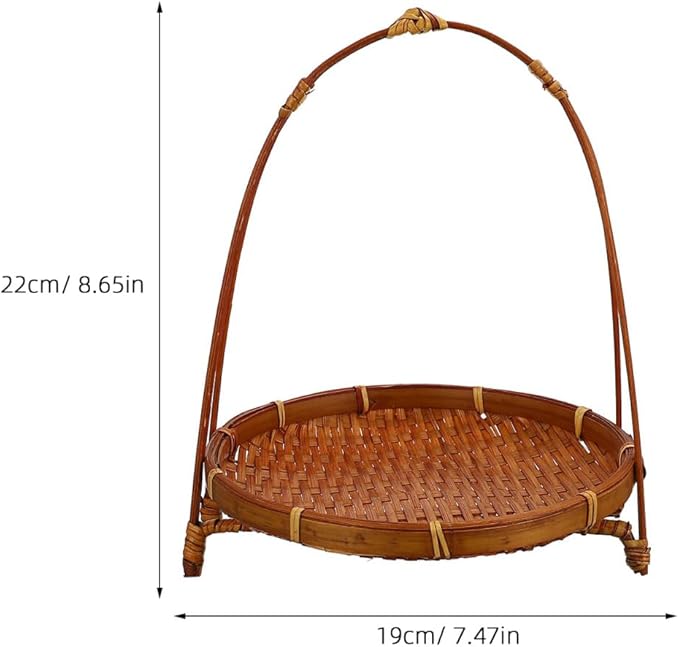 Woven Bamboo Basket Snack Stand Fruit Dessert Tray Organizer with Handle for Kitchen Countertop Storage and Home Party Display