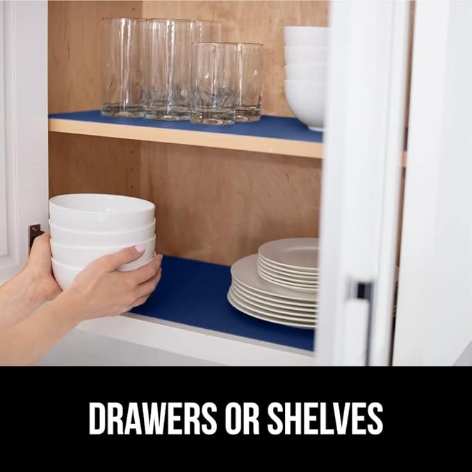 GORILLA GRIP DripGuard Shelf Liner, Non Adhesive Drawer and Kitchen Cabinet Protector, 20x240 Inch, Slip Resistant BPA Free Smooth Surface Plastic Liners for Cabinets, Bathrooms, Closets, Navy Blue