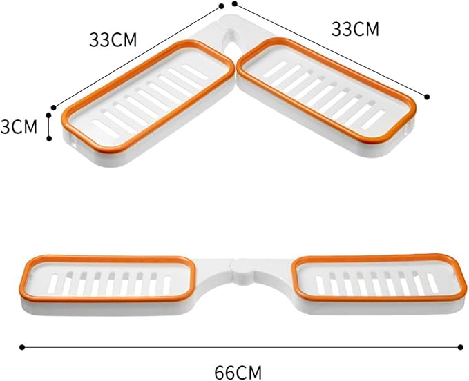 Hapivida Wall Mount Bathroom Corner Shelf Multifunctional Foldable Rotatable Storage Rack for Kitchen Organizer Plastic Material White (White Orange)