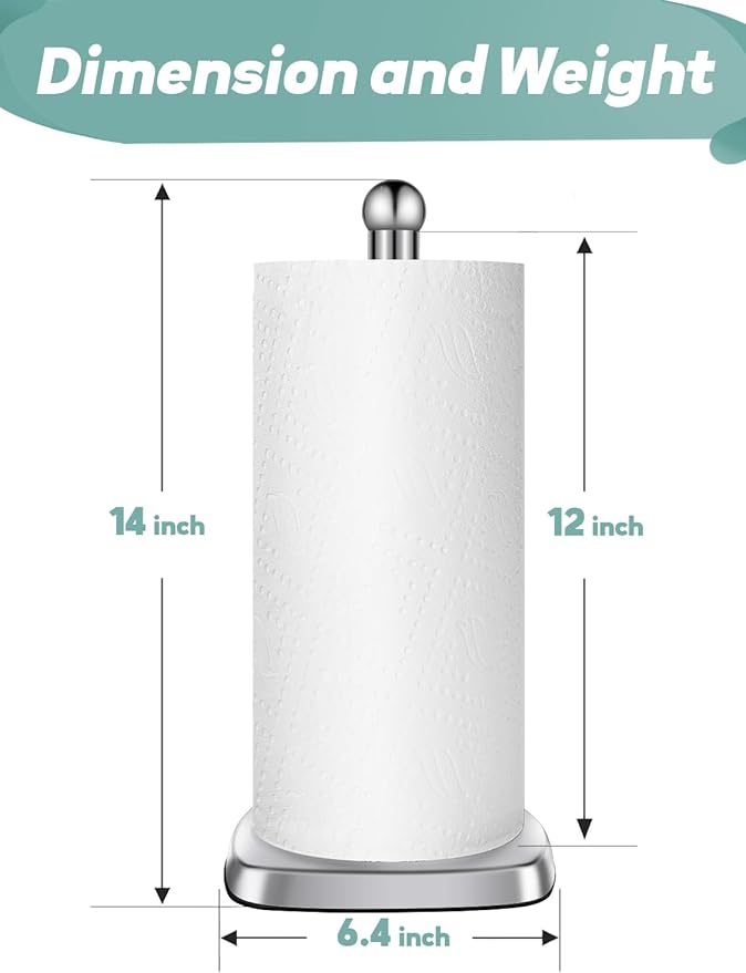 DAWNER SecureGrip Stainless Steel Paper Towel Holder Countertop, Paper Towel Stand, Dual-Weighted Suction Base for Kitchen & Bathroom‌