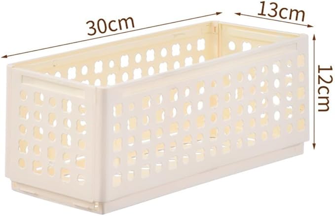 Folding Storage Basket Plastic Organizer with Stackable Design for Snacks Cosmetics and Office Supplies, 30x13x12cm White(Large milk white)