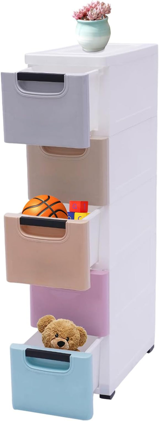 5 Drawers Stackable Storage Drawers Plastic Storage Drawers Collapsible Storage Bins Plastic Clothes Organizer Drawers Storage for Living Room,Bedroom,Office (Light Colors, 7.87" W)