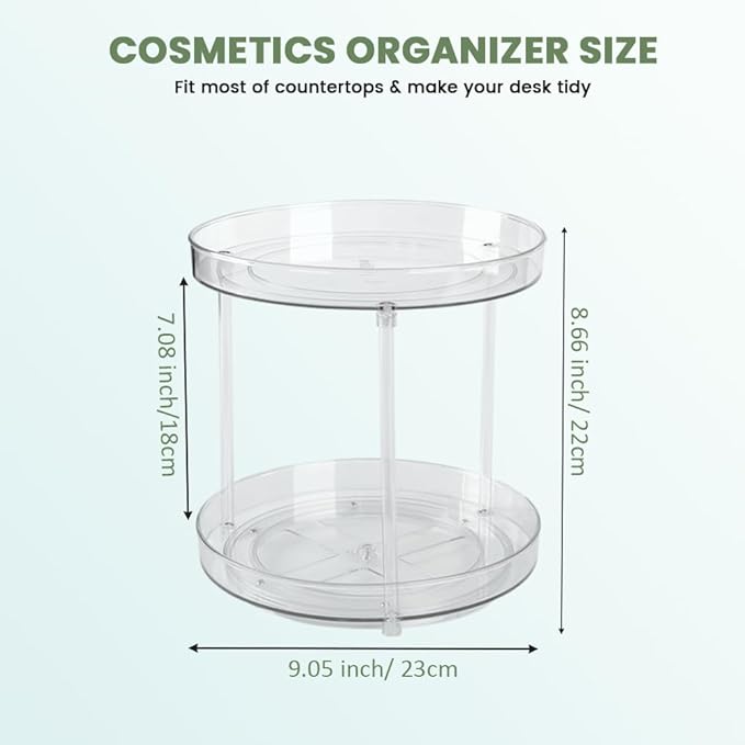 360 Clear Rotating Makeup Organize for Vanity,2 Tiers Lazy Susan Large-Capacity Skincare Organizers Cosmetic DisplayCase Organizer for Dresser, Countertop, Bathroom, Cabinet, Kitchen, Fridge (2Tiers)