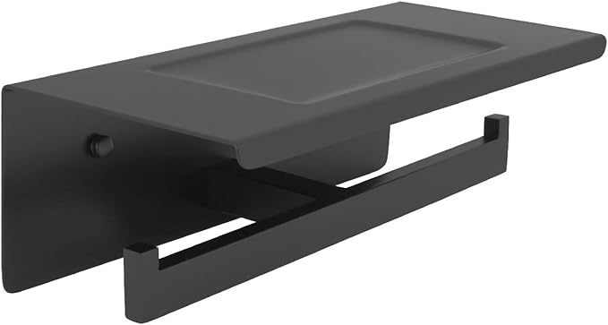 Matte Black Toilet Paper Holder - Toilet Paper Double Roll Holder with Shelf Wall Mounted for Bathroom, Stainless Steel