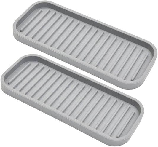 Gosmol Silicone Sponge Holder 2 Pack, Dish Soap Holder for Kitchen Counter, Waterproof Sponge Soap Tray for Kitchen Sink Bathroom, Multipurpose Sink Caddy Organizer for Soap Dispenser Light Grey