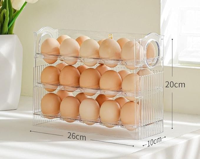 DABATO Egg Refrigerator Storage Box, Egg Holder for Refrigerator Door, Clear Egg Fresh Storage Box for Fridge, 3-Layer Flip Fridge Egg Tray Container, Egg Storage Container for Househol (Transparent)