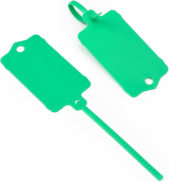 LeadSeals 100pcs Blank Plastic Tags for Labeling Reusable Hanging Tags Ties Key Tag Storage Labels Waterproof Plastic Mark Label Writable Hang Sign with One Marker Pen (Green)
